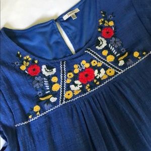 Jodifl blue dress with floral embroidery